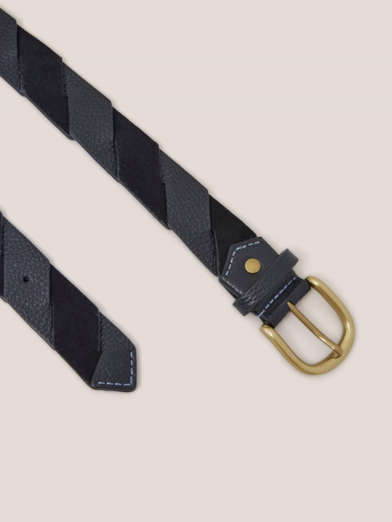 Pure Black White Stuff Twist Leather Belt | 91620KOLG