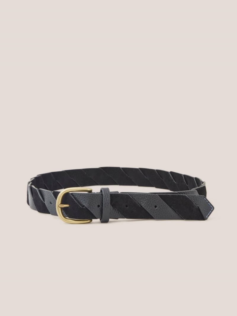 Pure Black White Stuff Twist Leather Belt | 91620KOLG