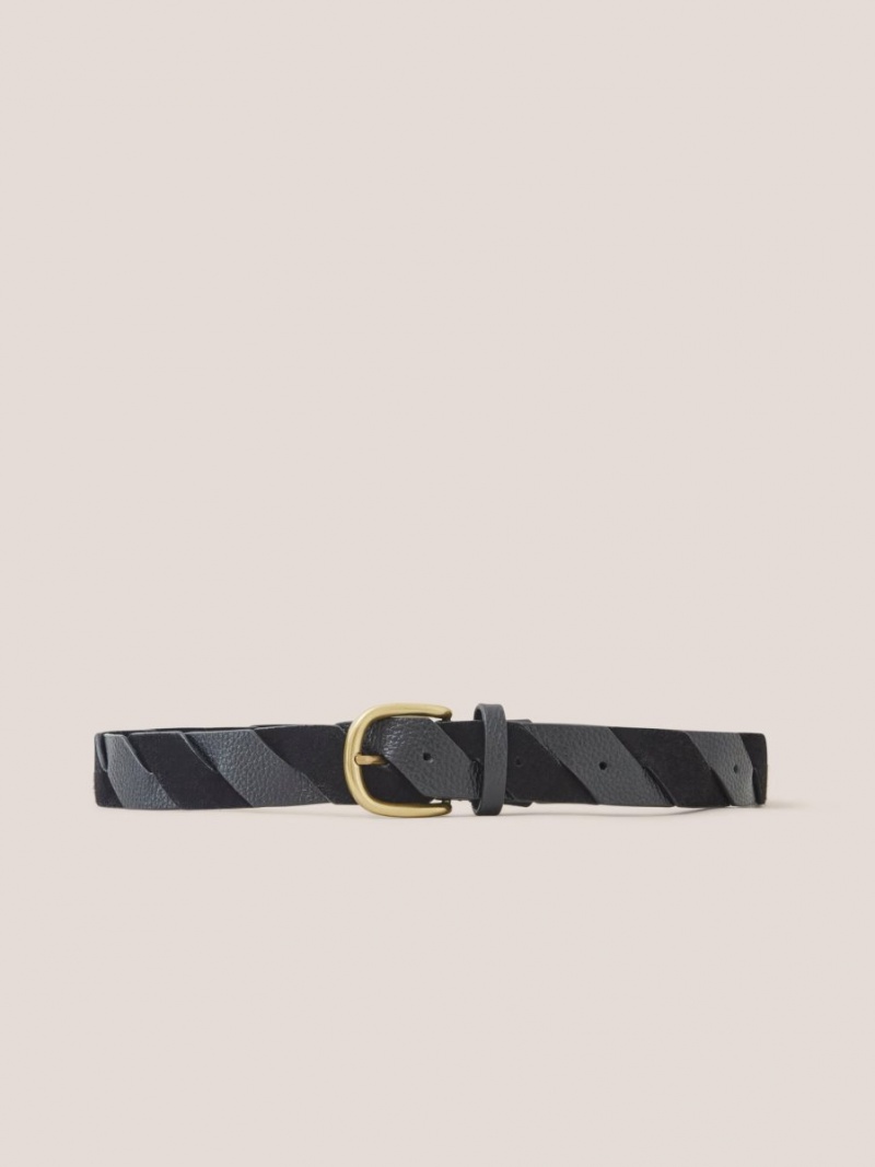 Pure Black White Stuff Twist Leather Belt | 91620KOLG