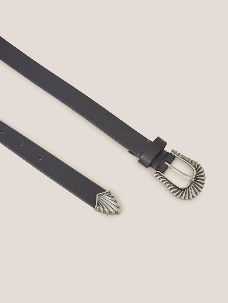 Pure Black White Stuff Western Leather Belt | 62174YNKU