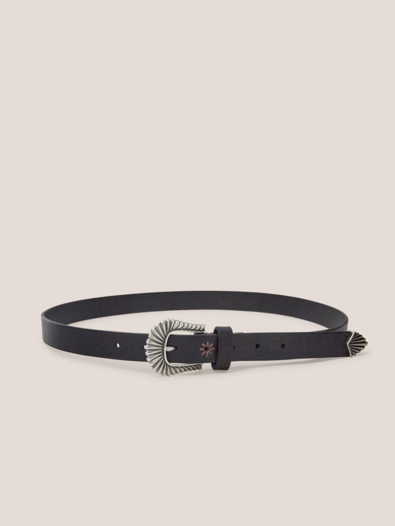 Pure Black White Stuff Western Leather Belt | 62174YNKU