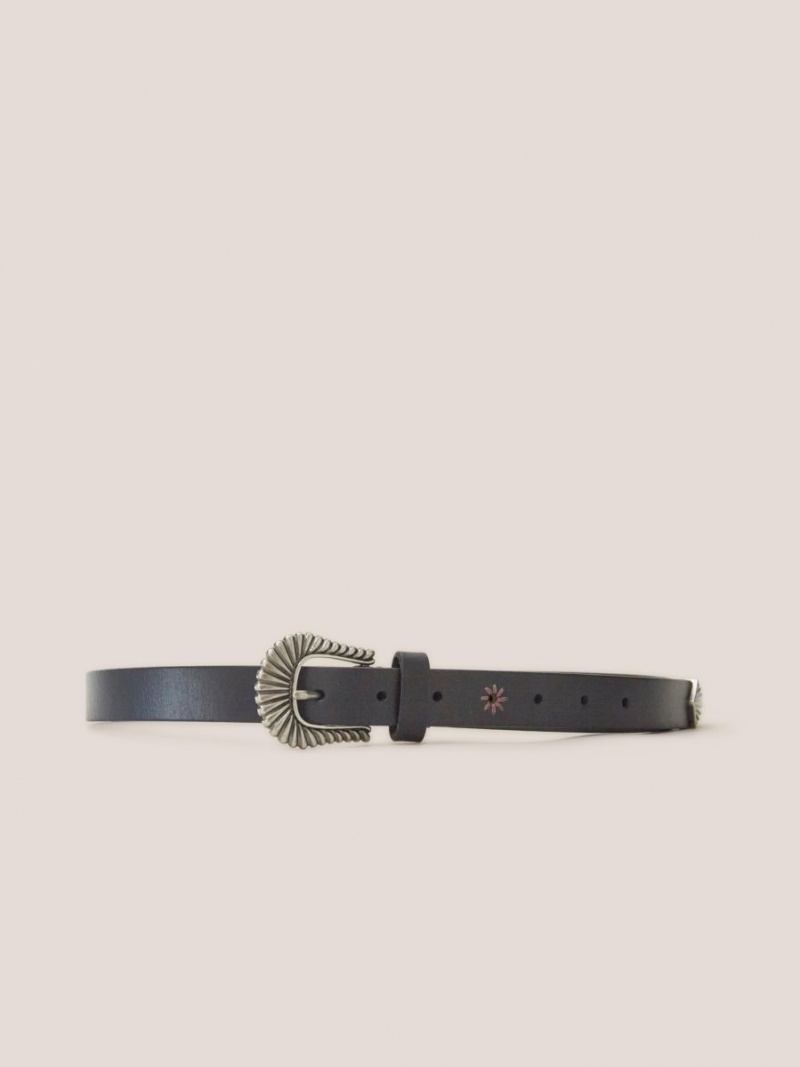 Pure Black White Stuff Western Leather Belt | 62174YNKU