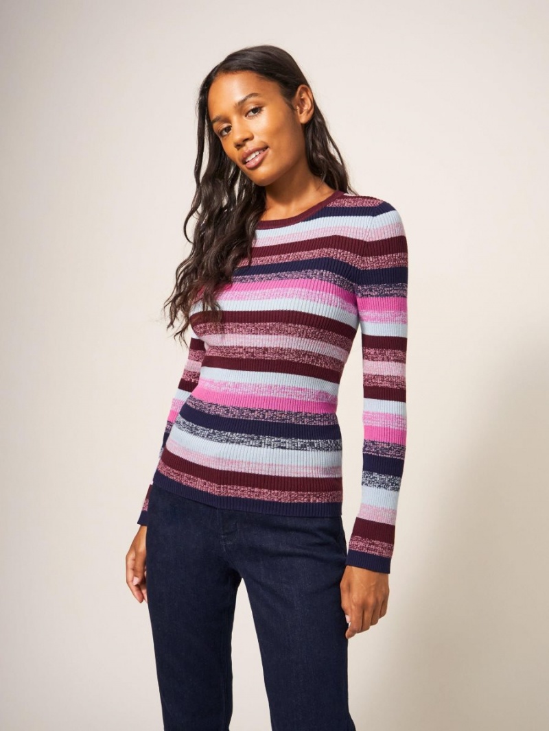 Purple Multi White Stuff Ribbed Jumper | 34980KFST