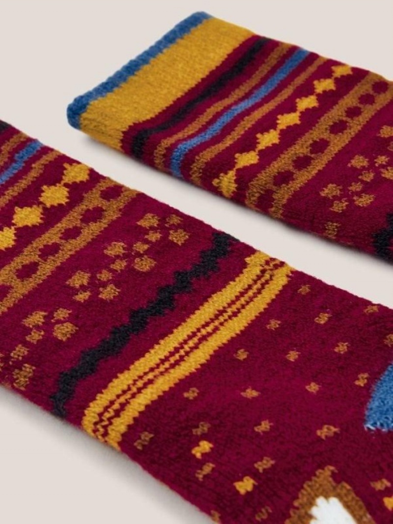 Red Multi White Stuff Abstract Fox Cabin Socks | 38764ZTGW