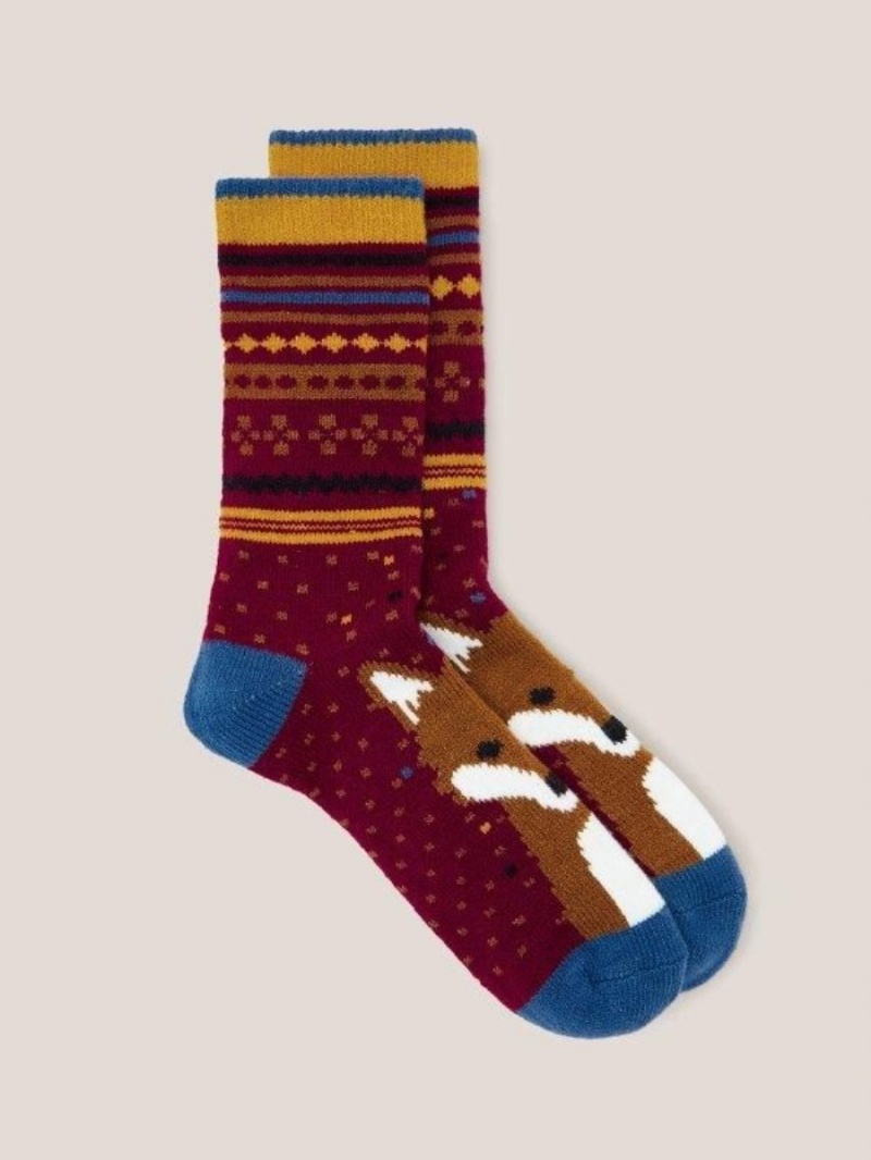 Red Multi White Stuff Abstract Fox Cabin Socks | 38764ZTGW