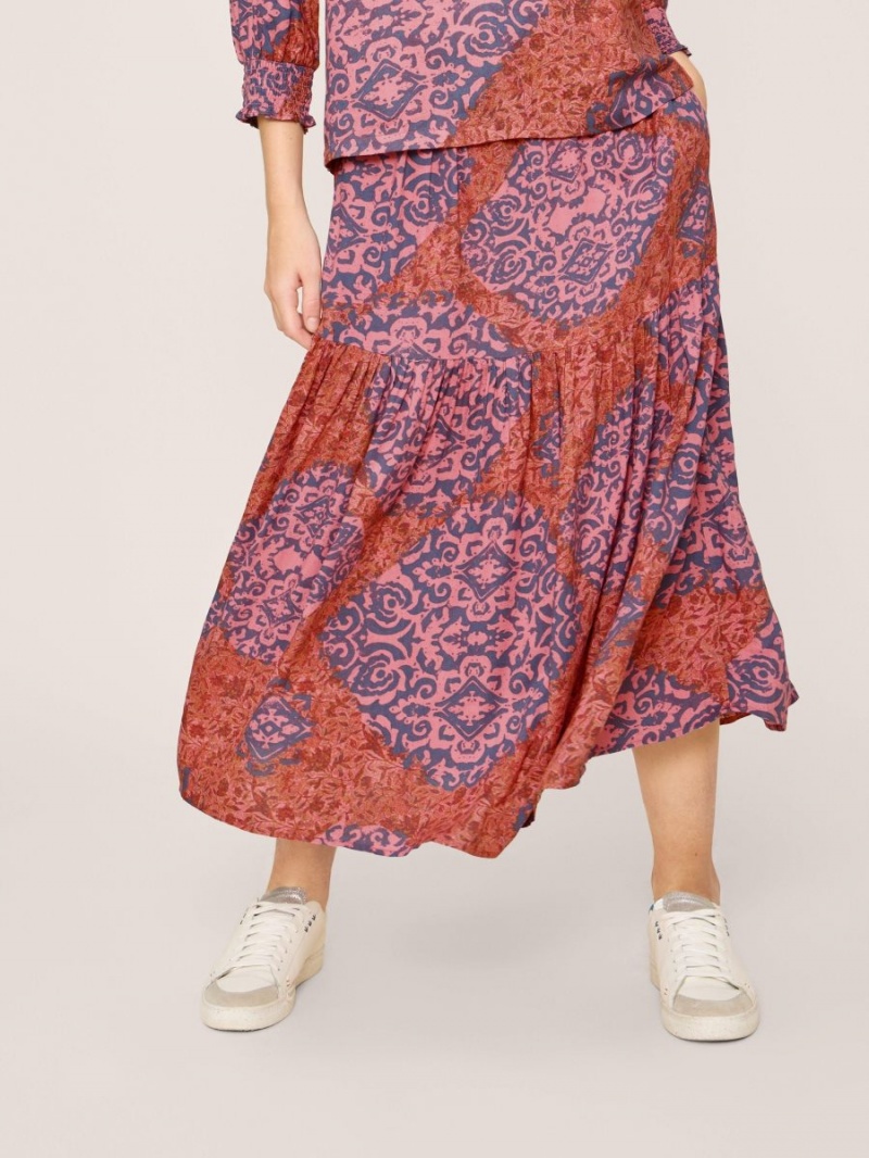 Red Multi White Stuff Jamima Eco Vero Midi Skirt | 95038JMPC