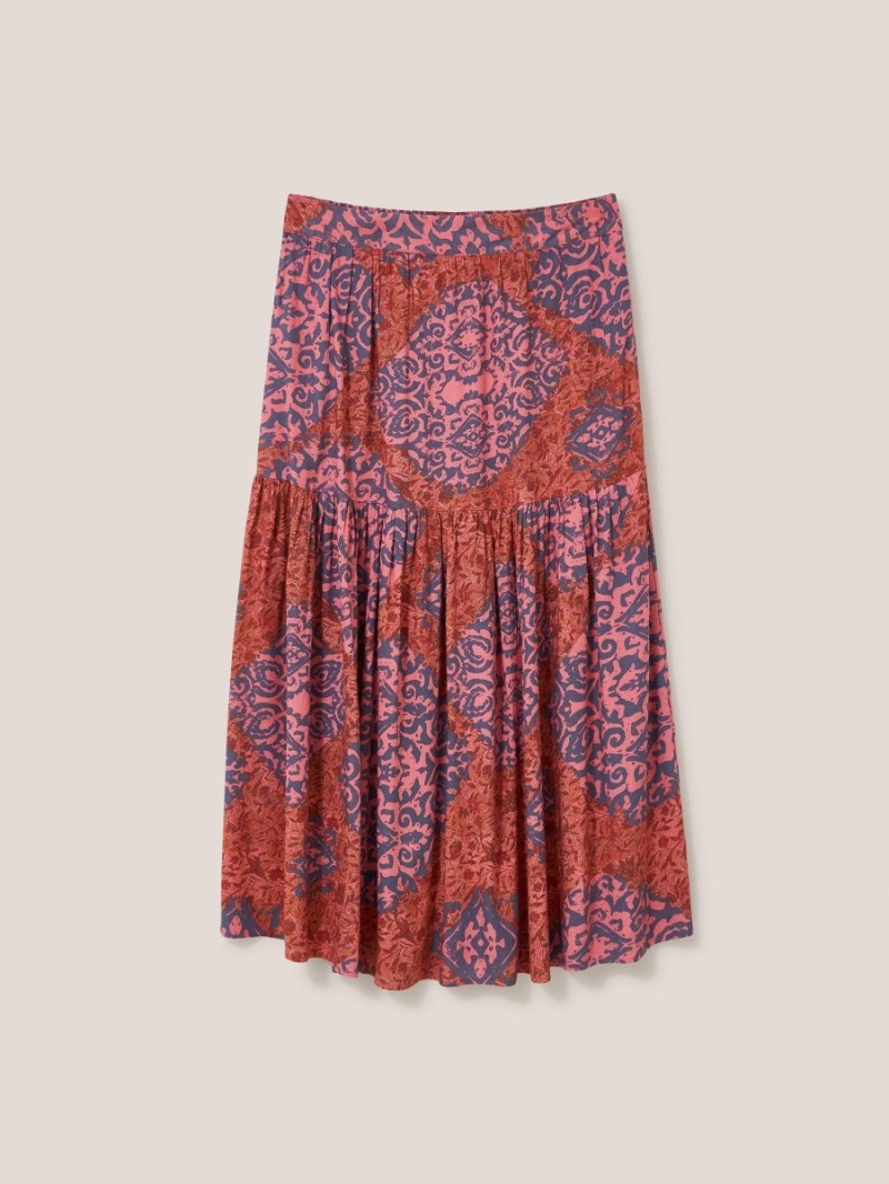 Red Multi White Stuff Jamima Eco Vero Midi Skirt | 95038JMPC