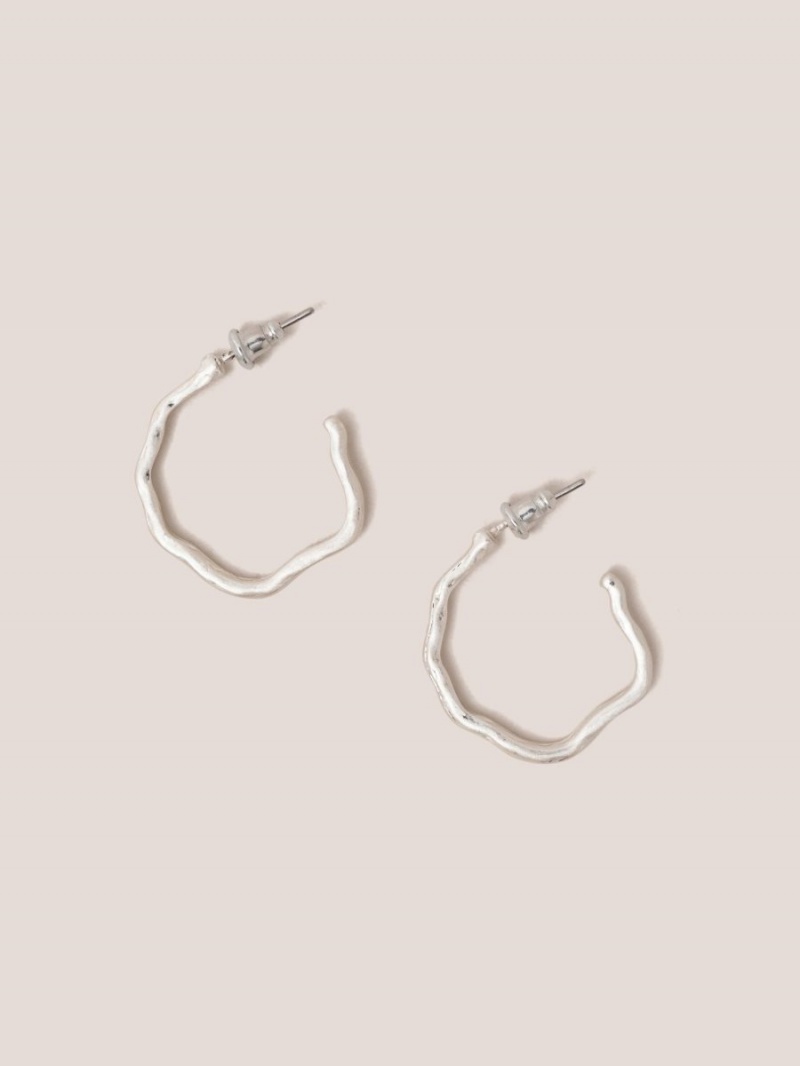 Silver Tone Metallic White Stuff Abstract Hoop Earrings | 83649DQHJ