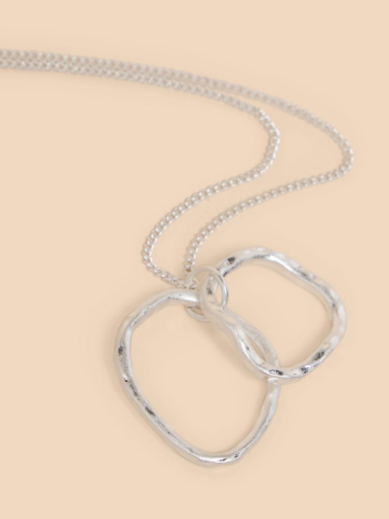 Silver Tone Metallic White Stuff Oval Pendant Necklace | 29835VNTD