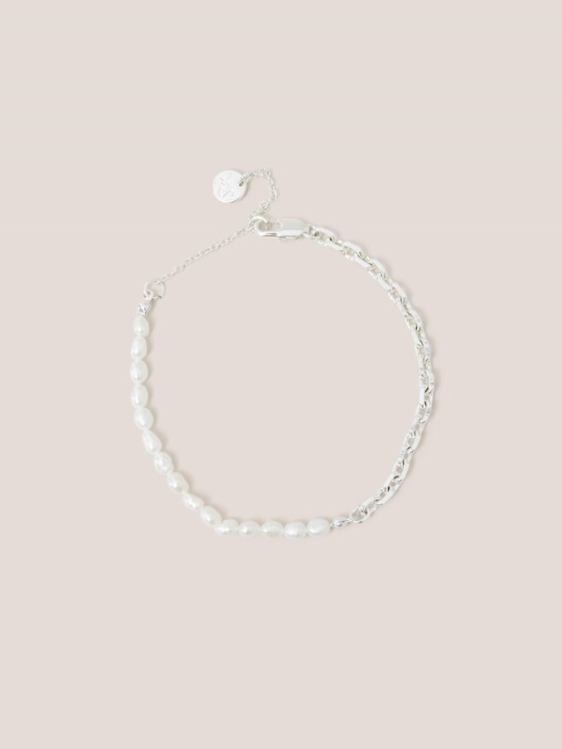 Silver Tone Metallic White Stuff Silver Plated Pearl Bracelet | 76083HNRQ