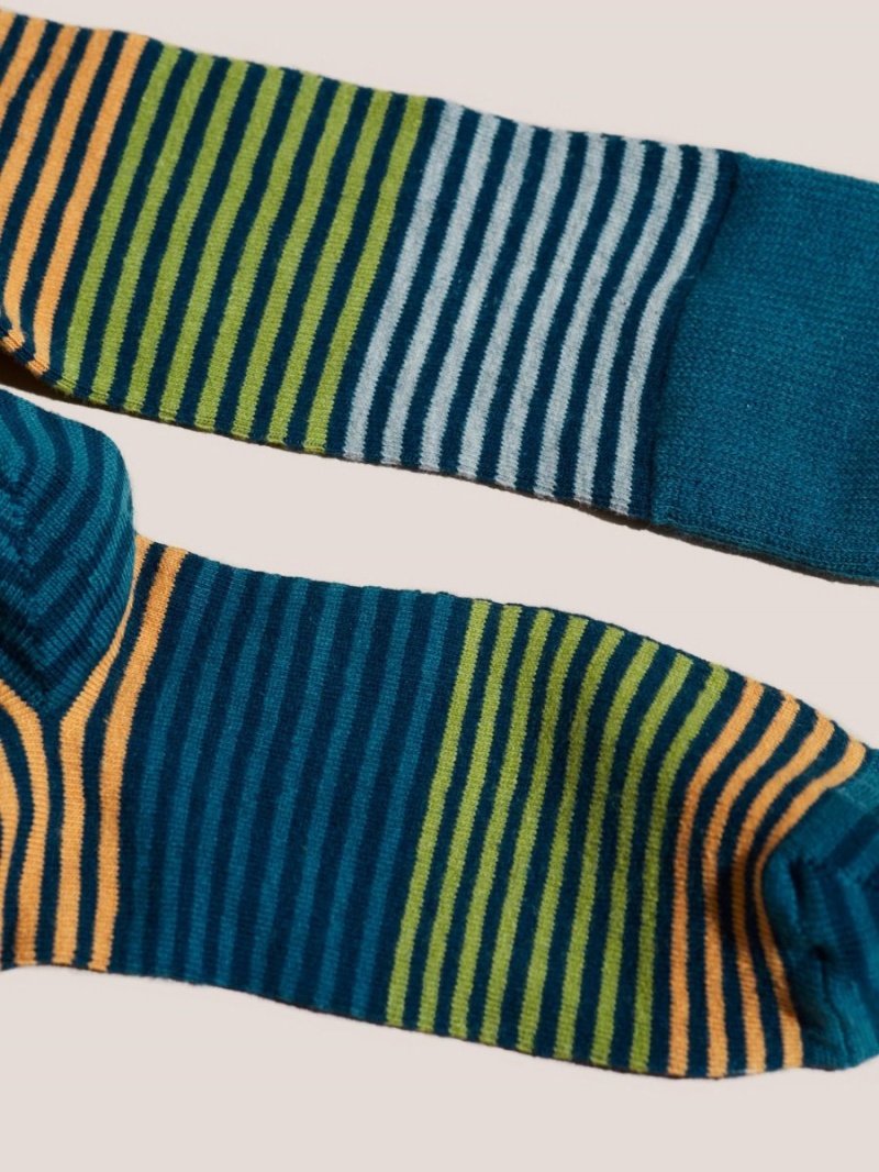 Teal Multi White Stuff Block Stripe Sock | 28103KGNT