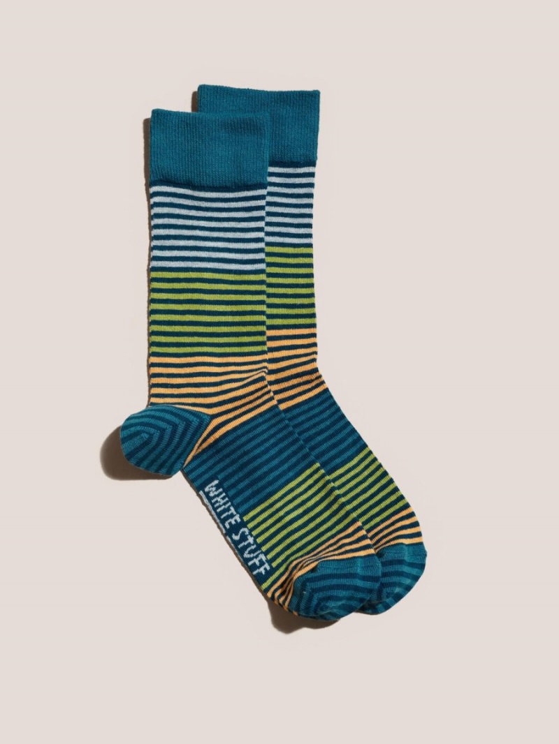 Teal Multi White Stuff Block Stripe Sock | 28103KGNT