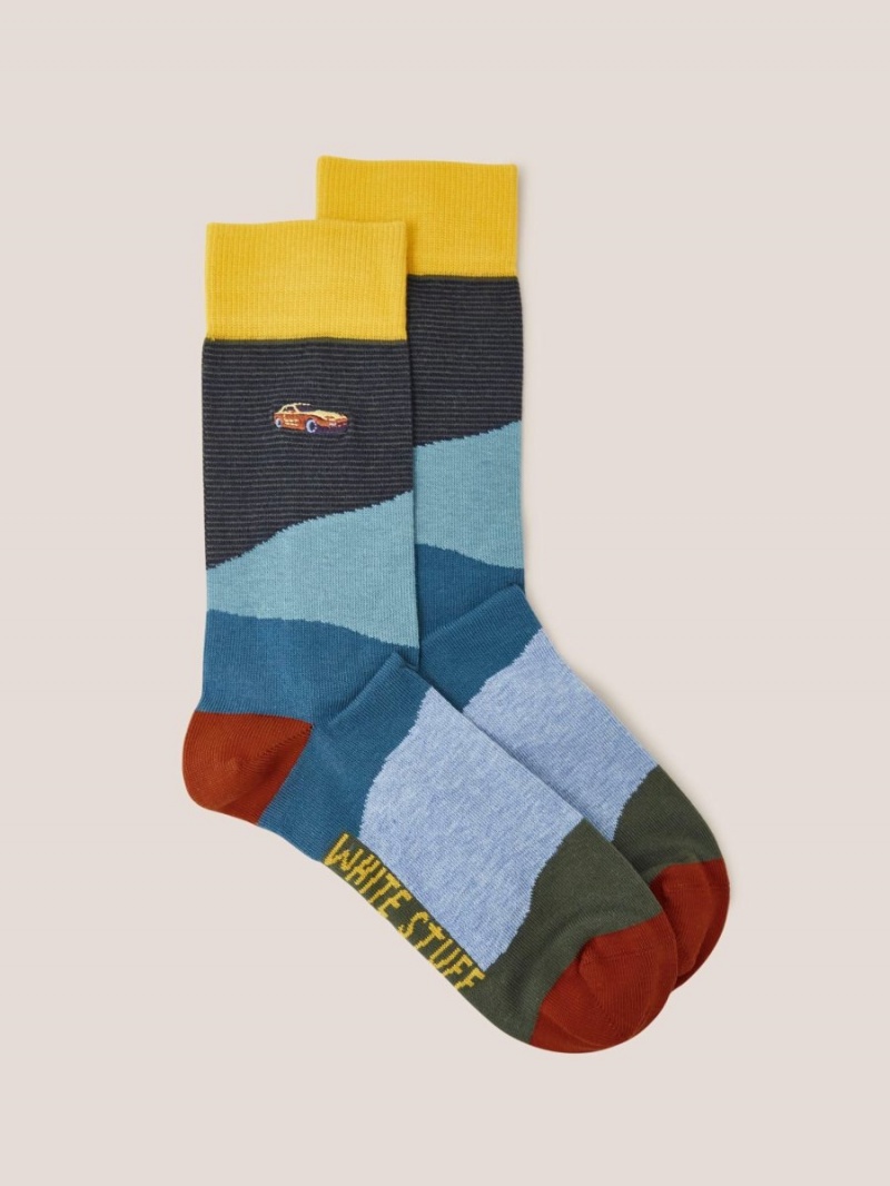 Teal Multi White Stuff Car Embroidered Ankle Sock | 24380FGOS