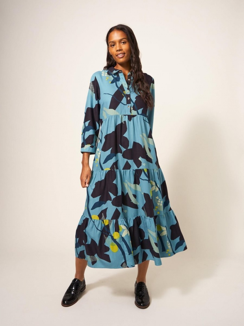 Teal Multi White Stuff Maya Tiered Shirt Dress | 62830GVSF