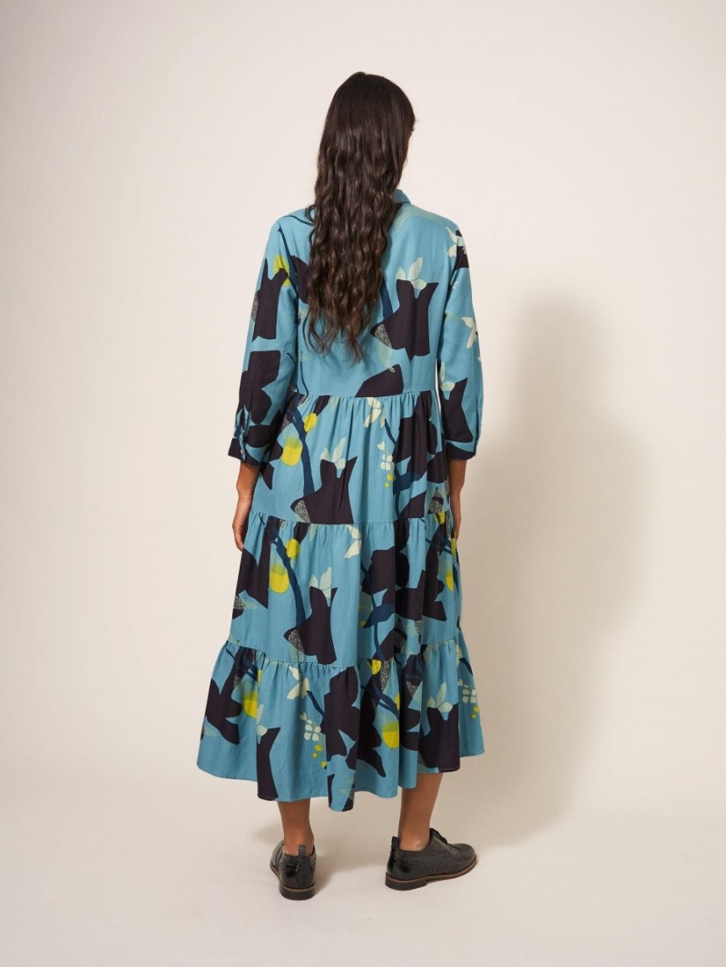 Teal Multi White Stuff Maya Tiered Shirt Dress | 62830GVSF