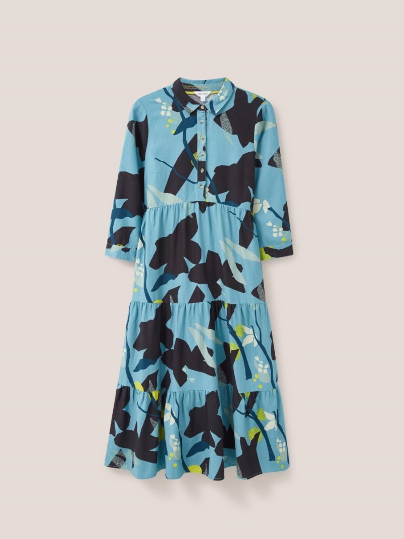 Teal Multi White Stuff Maya Tiered Shirt Dress | 62830GVSF