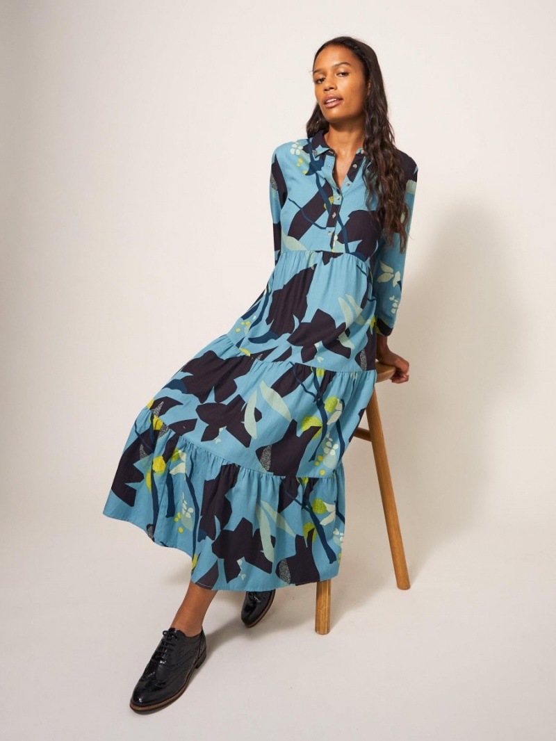 Teal Multi White Stuff Maya Tiered Shirt Dress | 62830GVSF