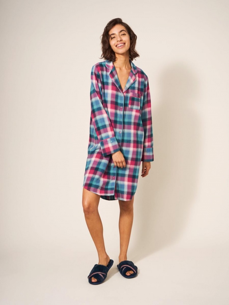 Teal Multi White Stuff Nina Organic Check Nightie | 95427HRAX