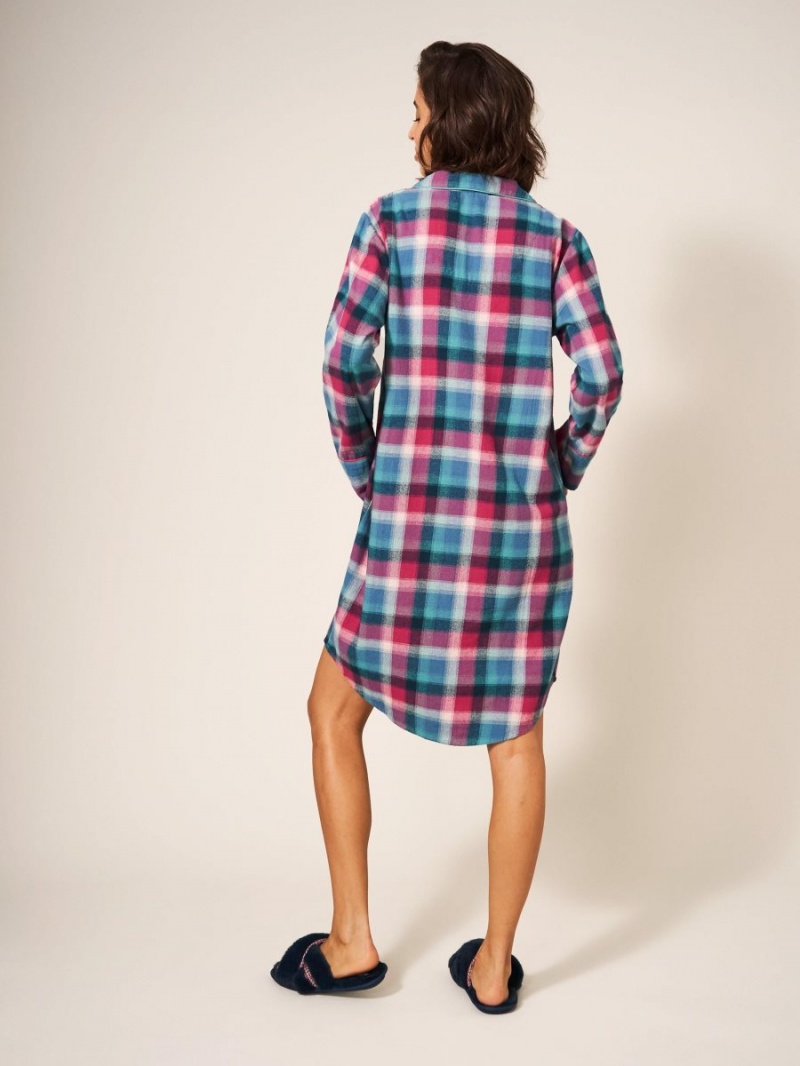 Teal Multi White Stuff Nina Organic Check Nightie | 95427HRAX