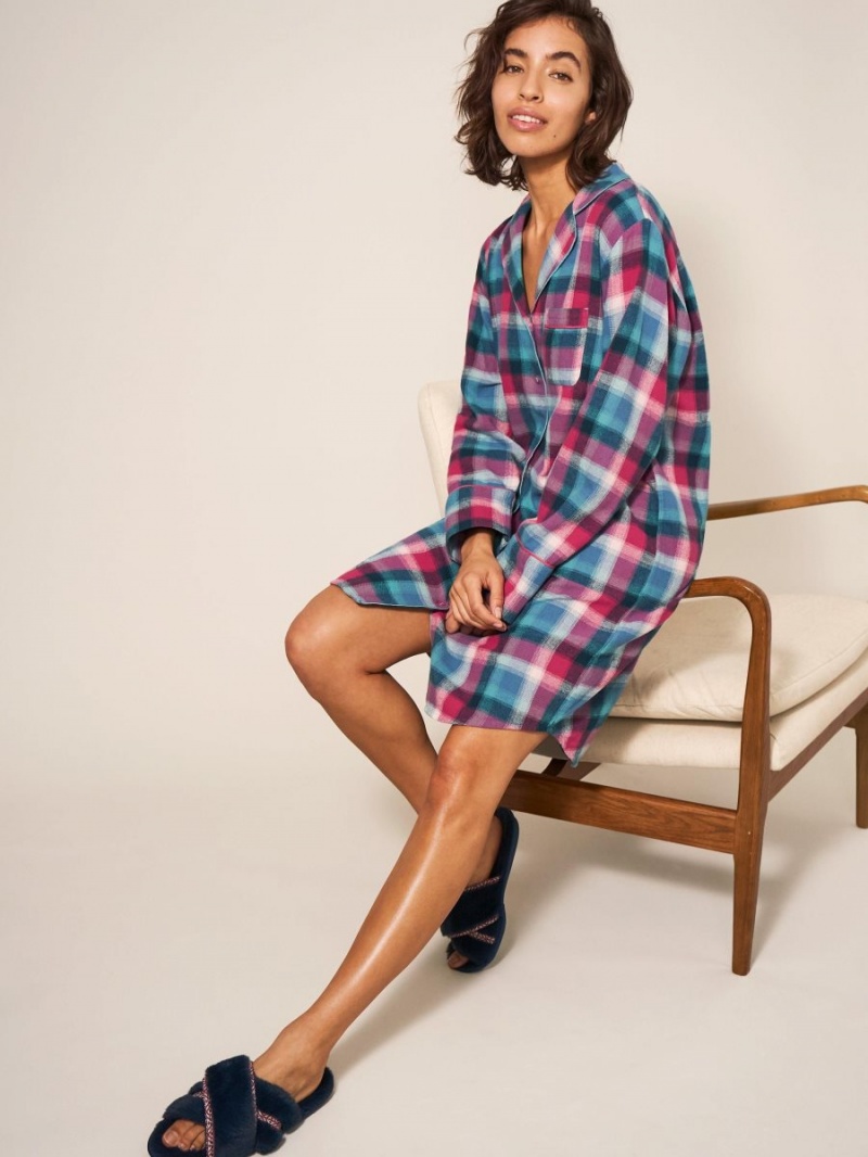 Teal Multi White Stuff Nina Organic Check Nightie | 95427HRAX