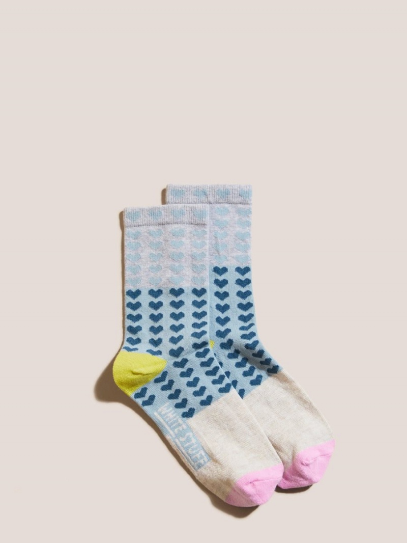 Teal Multi White Stuff Patchwork Heart Ankle Socks | 46798PUTX