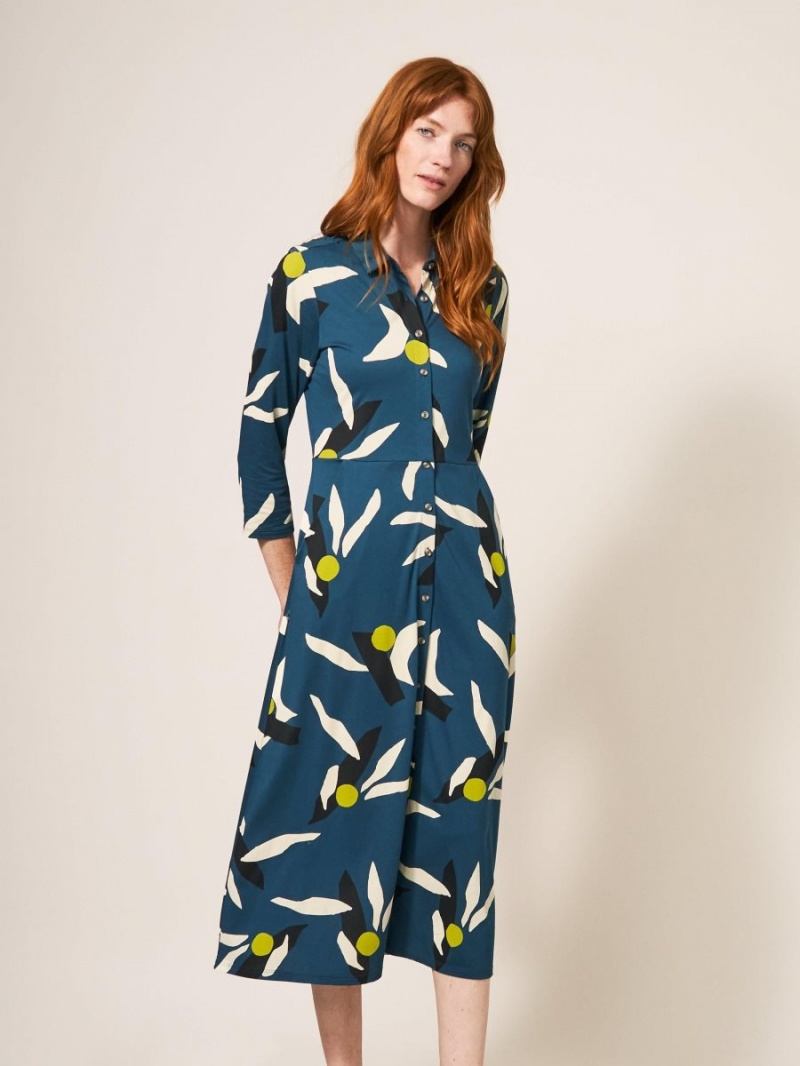 Teal Multi White Stuff Rua Printed Midi Dress | 12798TUBA