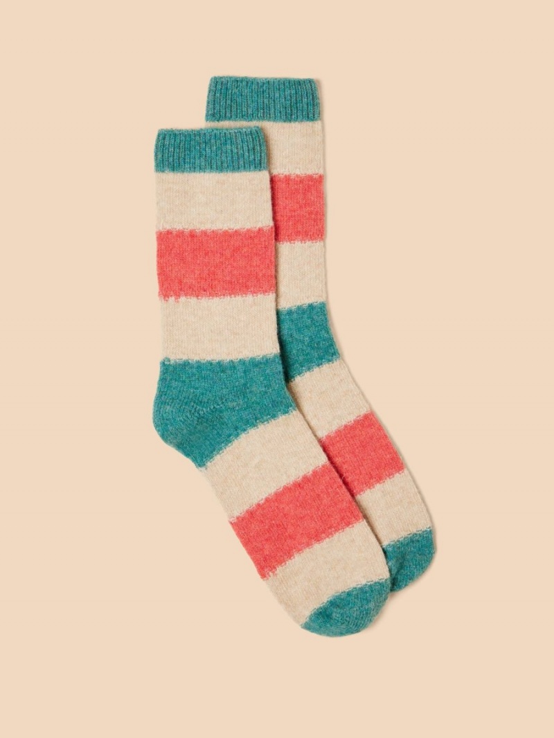 Teal Multi White Stuff Stripe Mix Wool Socks | 81237DZSF