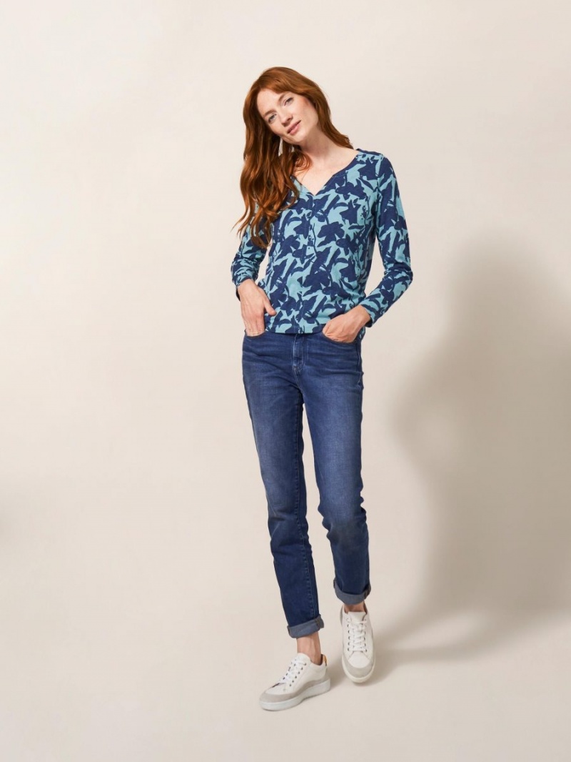 Teal Print White Stuff Nelly Long Sleeve T-shirt | 50934SYLX