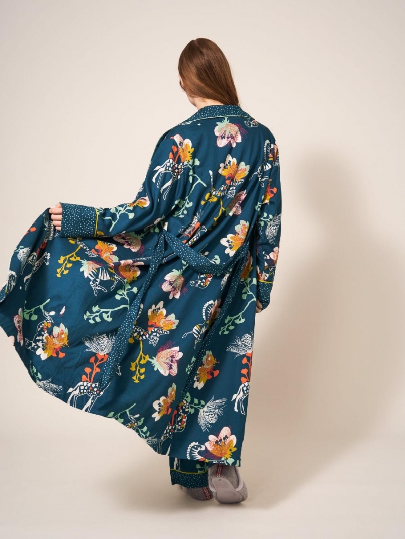 Teal Print White Stuff Nina Organic Dressing Gown | 05738RSNX