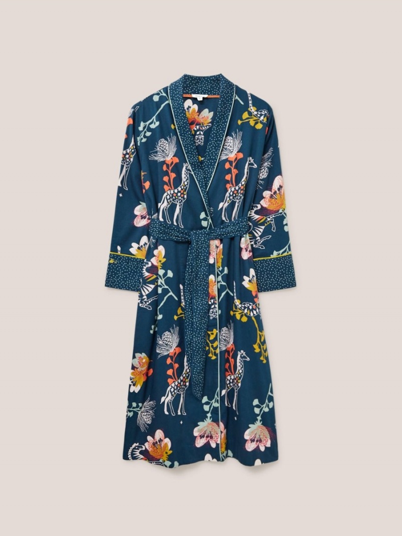 Teal Print White Stuff Nina Organic Dressing Gown | 05738RSNX