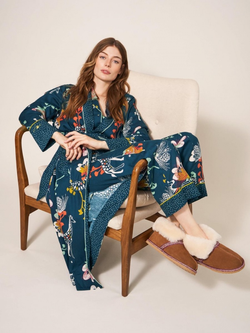 Teal Print White Stuff Nina Organic Dressing Gown | 05738RSNX