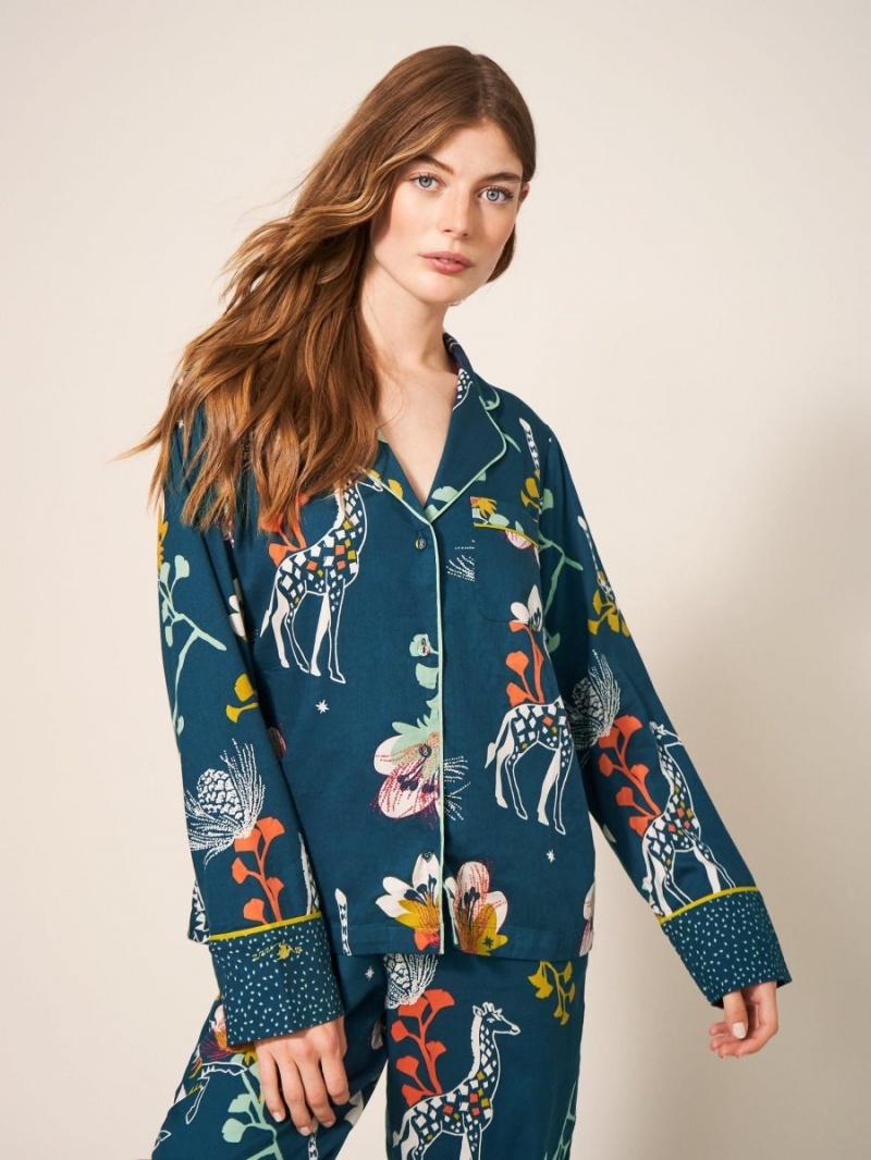 Teal Print White Stuff Nina Organic Pj Shirt | 81276TMIL