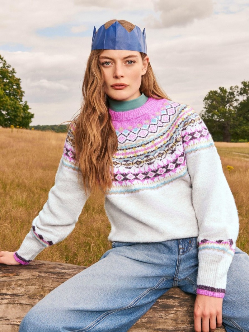 White Multi White Stuff Poppy Fairisle Jumper | 58630YXCF