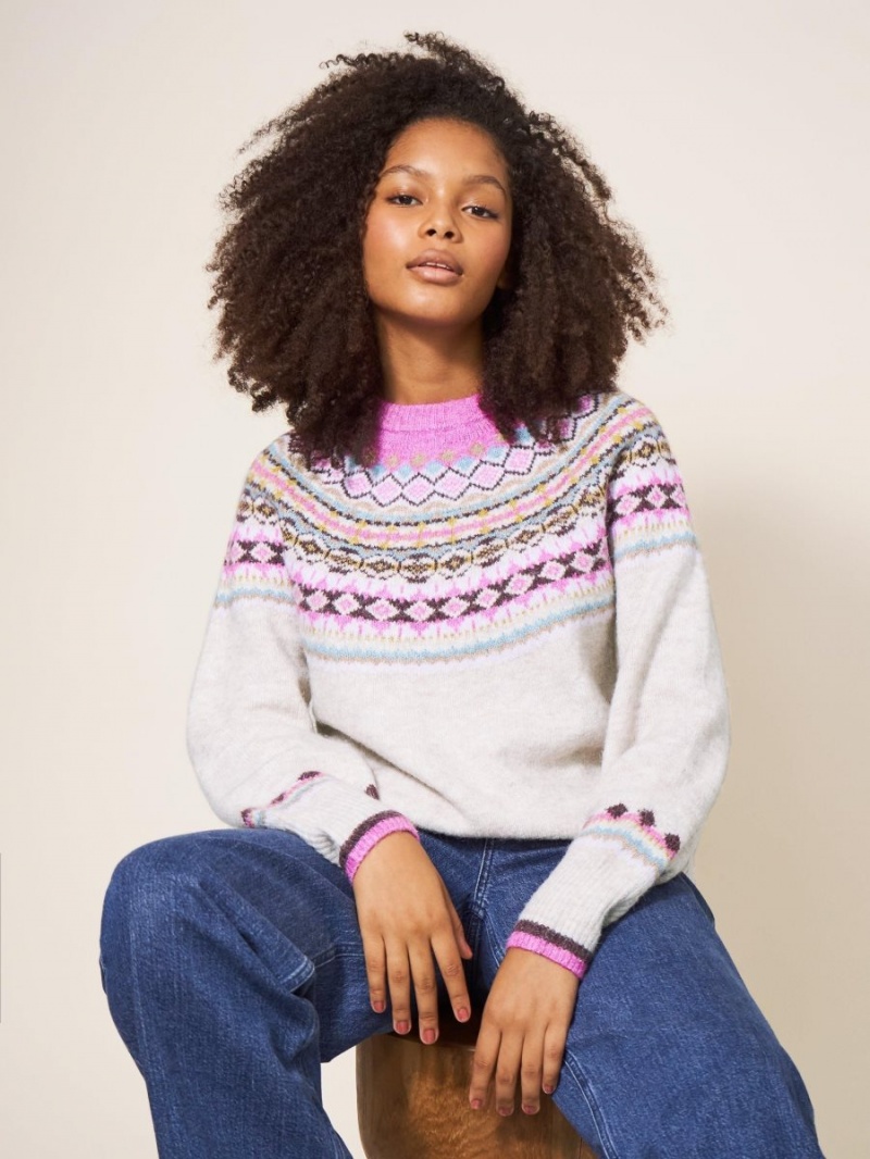 White Multi White Stuff Poppy Fairisle Jumper | 58630YXCF