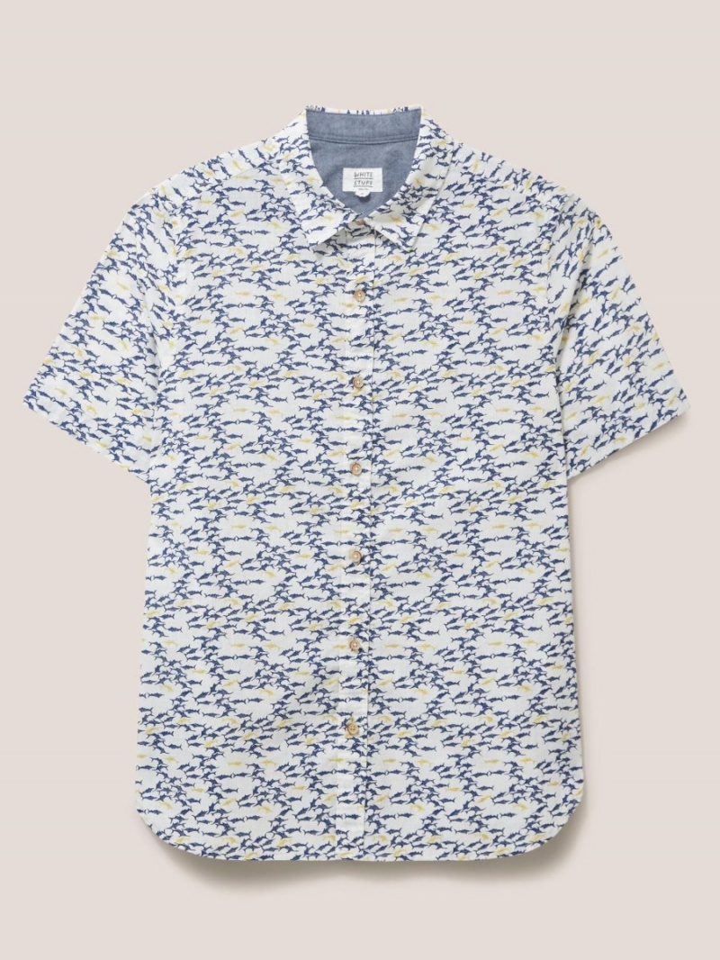 White Multi White Stuff Shark Printed Shirt | 26039YWBK