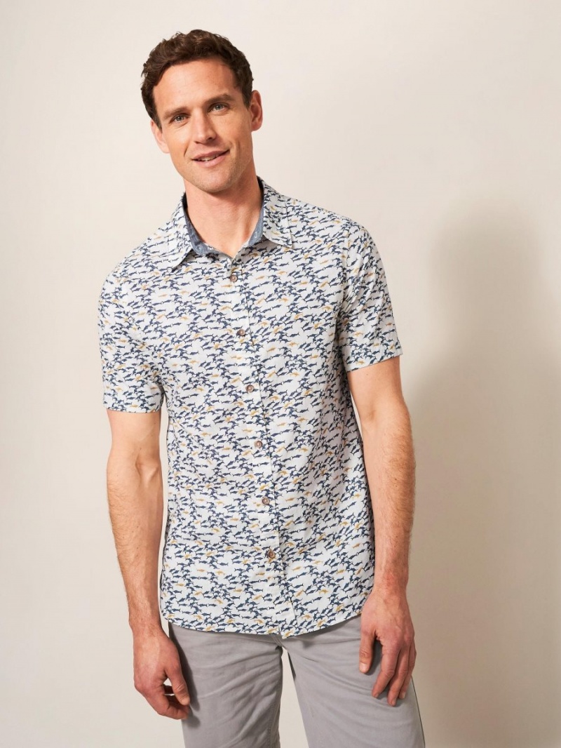 White Multi White Stuff Shark Printed Shirt | 26039YWBK