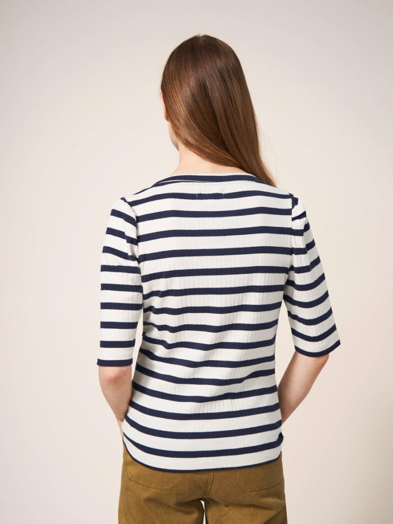 White Multi White Stuff Stripe Puff Sleeve | 12789MUAV