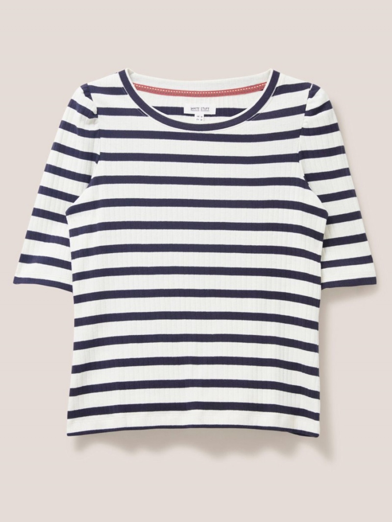 White Multi White Stuff Stripe Puff Sleeve | 12789MUAV