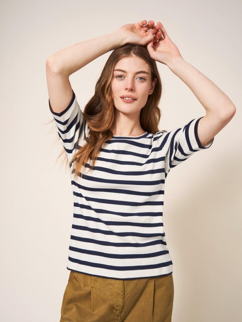 White Multi White Stuff Stripe Puff Sleeve | 12789MUAV