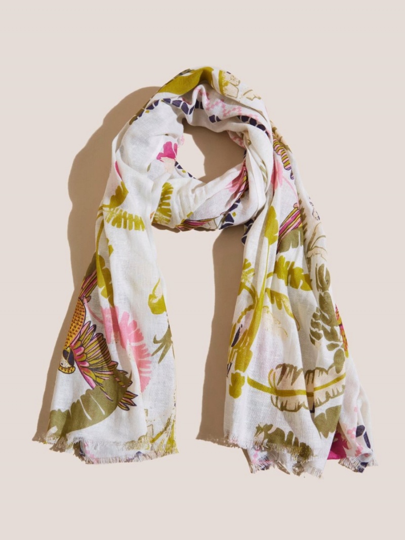 White Multi White Stuff Tropical Printed Cotton Scarf | 70841UYWH