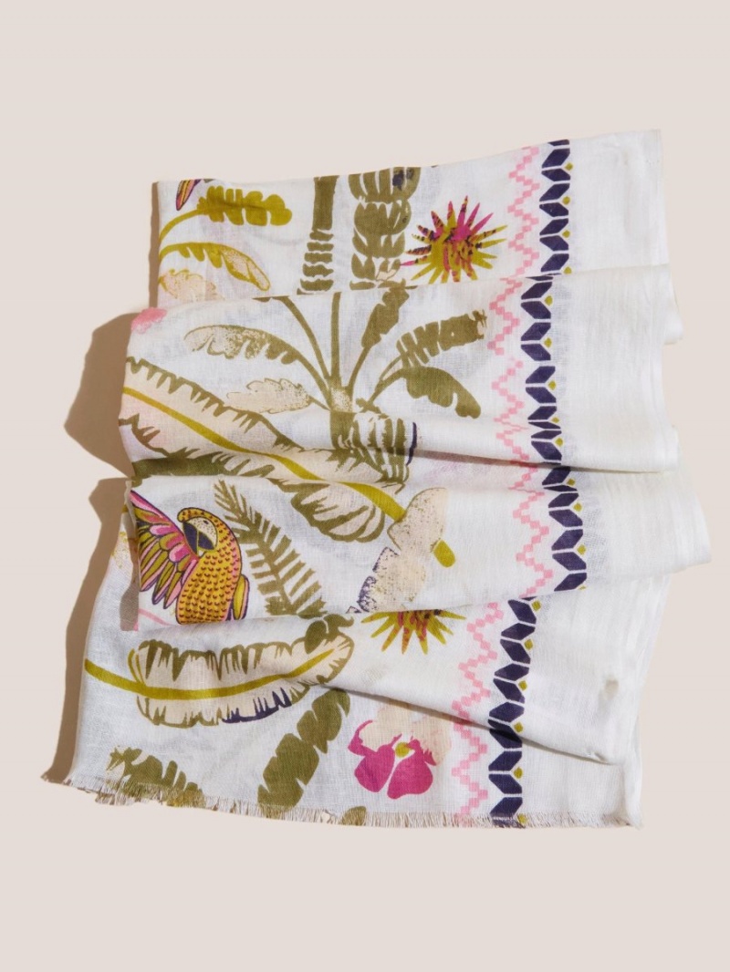 White Multi White Stuff Tropical Printed Cotton Scarf | 70841UYWH